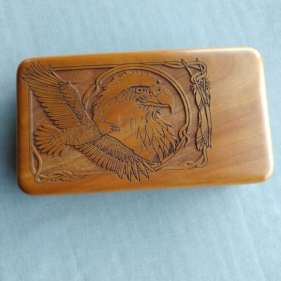 Wilderness Woods Eagle Box & Set of 8 Cork Coasters laser etched wood vintage - Picture 2 of 15